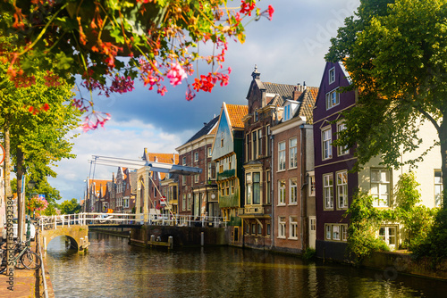 фотографія The old citycentre of Alkmaar streets, canal and draw bridge, Netherlands