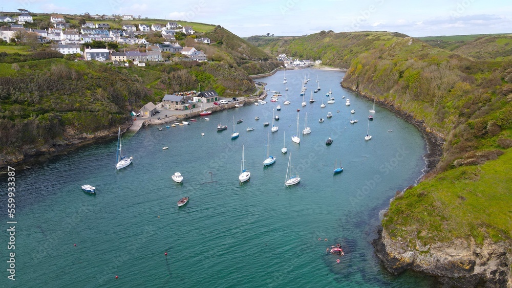 Solva Wales UK coastal village and harbour Drone, Aerial, view from air, birds eye view,