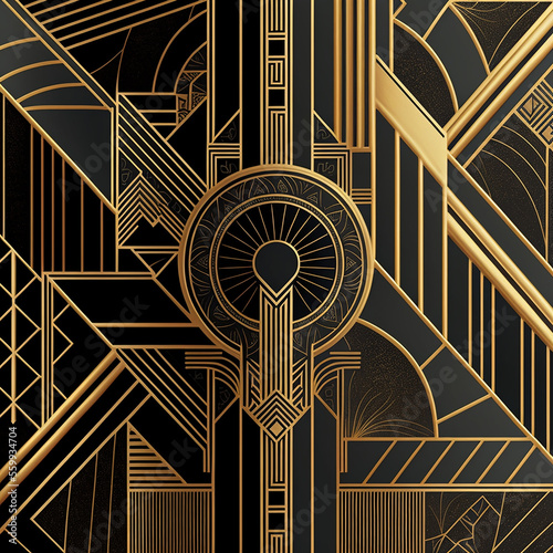 Art deco style geometric seamless pattern in black and gold. Vector illustration