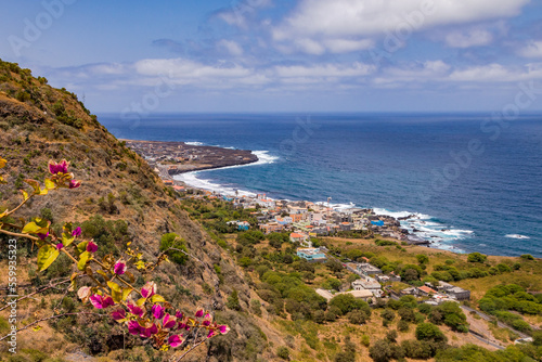 View of the picturesquely situated Mosteiros on the coast of Fogo Island, Cape Verde Islands photo