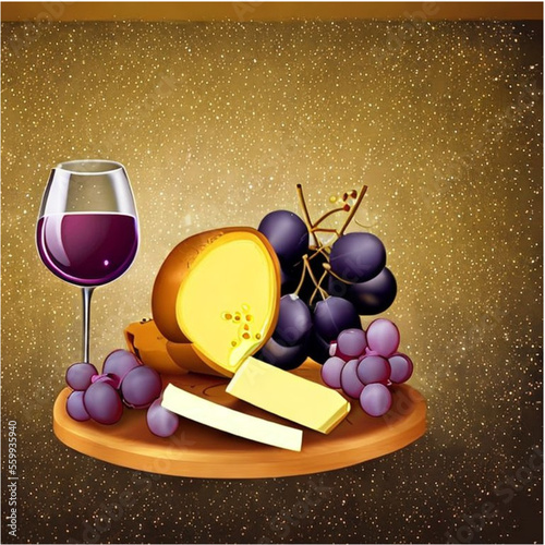 Käseplatte mit Wein und Weintrauben