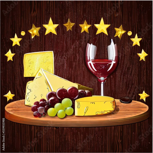Käseplatte mit Wein und Weintrauben