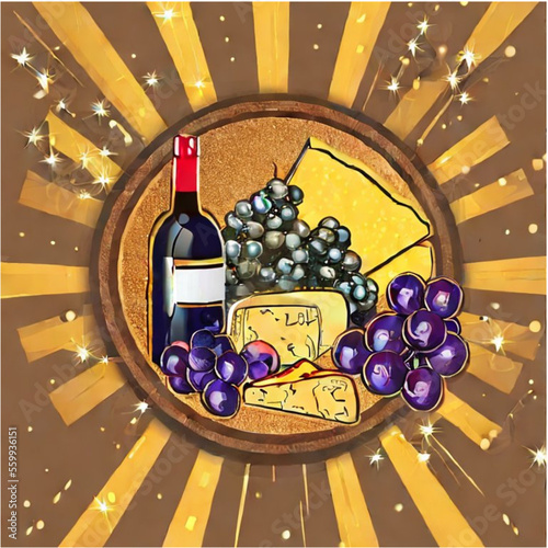 Käseplatte mit Wein und Weintrauben