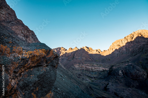 High Atlas mountain range seen as sun rises