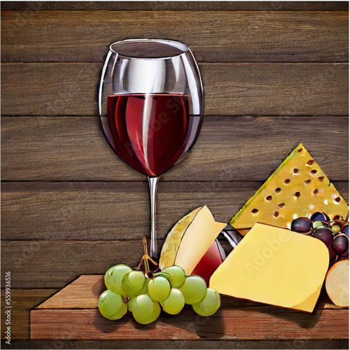 Käseplatte mit Wein und Weintrauben