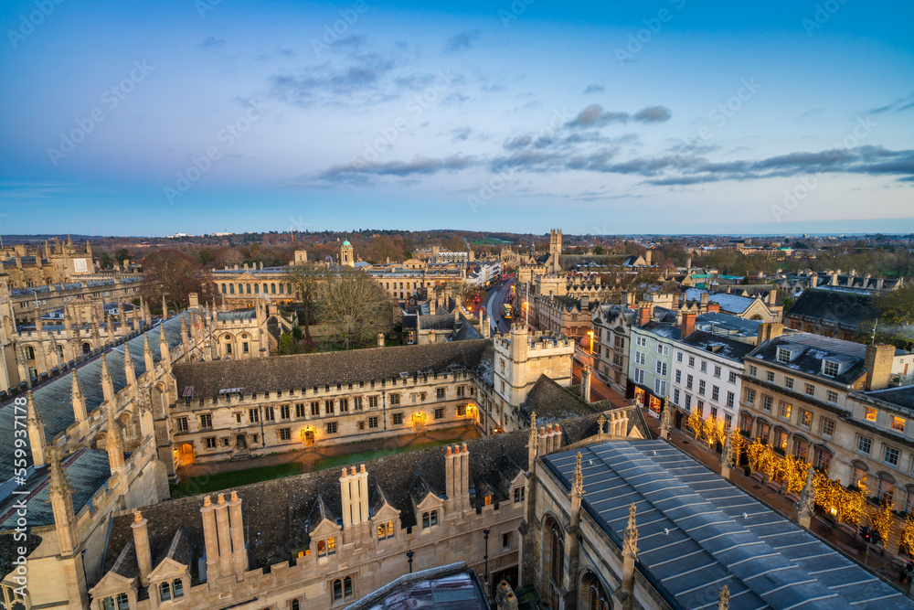 Aerial view of Oxford city in England