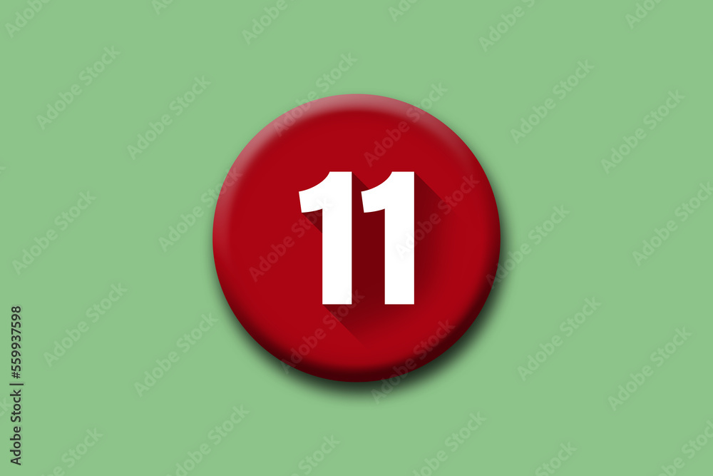 Fototapeta premium 11 - eleven - number on red button and green background