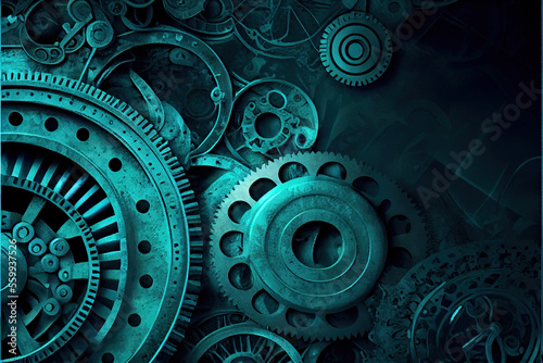 Steampunk abstract background with gears dark turquoise 