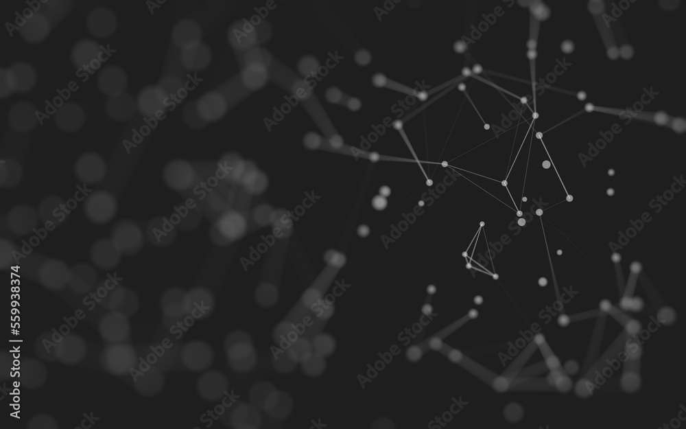 Abstract background. Molecules technology with polygonal shapes, connecting dots and lines. Connection structure. Big data visualization.