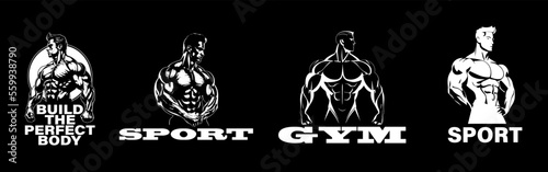 Bodybuilder logo template. Badges for sports label, gym badge, fitness logo design, emblem. Graphics Sport Symbol. Vector illustration