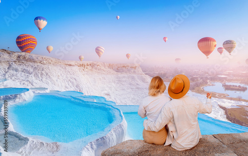 Quadro su tela Concept Travel tourist background Pamukkale Turkey