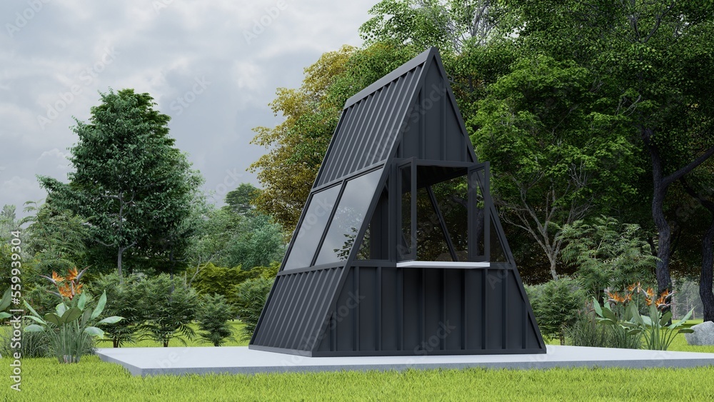 Triangle Booth Mini Cafe Design 3d Illustration Triangle Booth Mini Cafe Design 3d Illustration