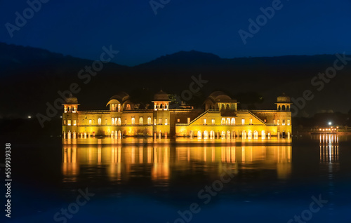 Jal Mahal in the middle of the Man Sagar Lake at Jaipur city, Rajasthan, India.