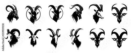 Ram head logo set. Goat vector icon logo design simple 3D style template. Goat head vector