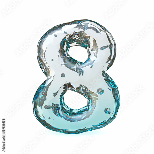Blue ice font Number 8 EIGHT 3D