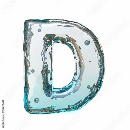 Blue ice font Letter D 3D