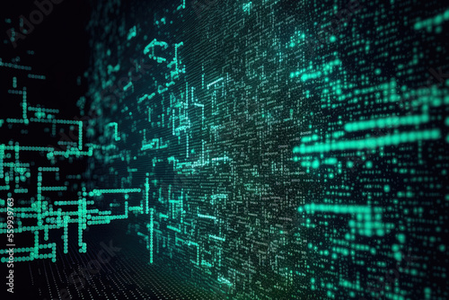 digital matrix particles and grid abstract background. Generative AI