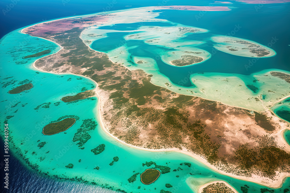 Obraz premium aerial view of the zanzibar island in Africa and Tanzania's coast. Generative AI