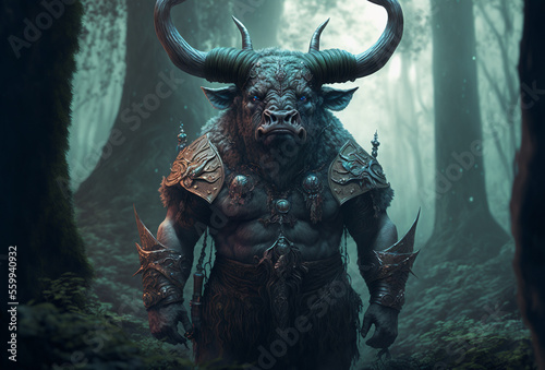 The Minotaur is a Cretan monster with the body of a man and the head of a bull, who lived in the Labyrinth and was killed by Theseus. © Denis Agati