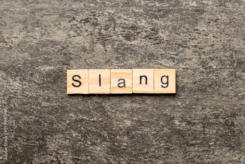 slang word written on wood block. slang text on table, concept photo