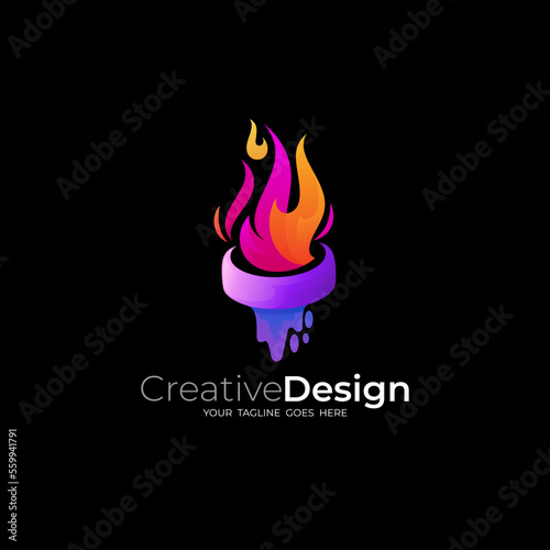Burning torch logo design vector, 3d colorful logos