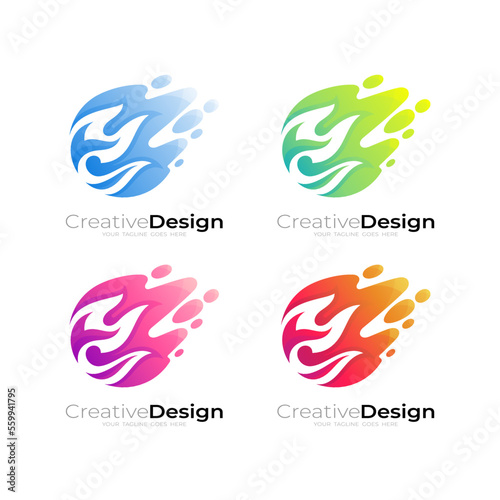 Meteor icons, Set fire logo design template, colorful style design