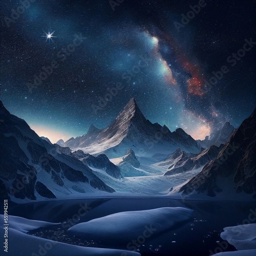 Milky way over the mountains. AI-generated work.