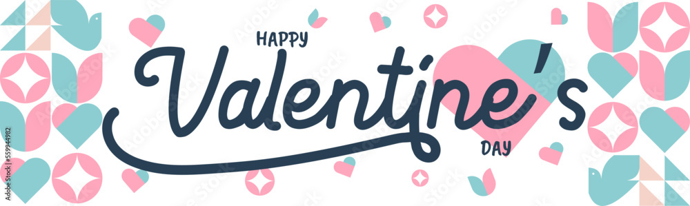 Happy Valentines day typography banner design with pink theme ...