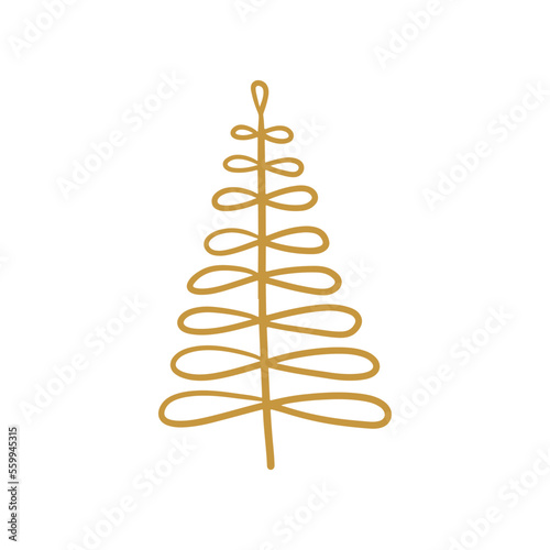 Hand drawn gold boho modern Christmas tree 