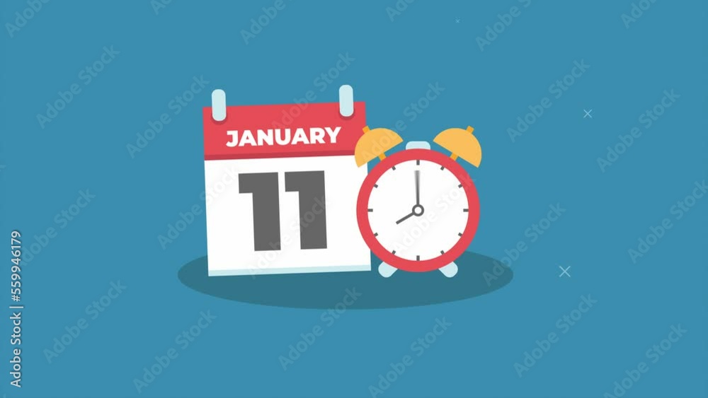 11 january day date concept template calendar page animation.deadline concept. calendar and alarm clock animation.blue background 11 january day date concept template calendar page animation.deadline concept. calendar and alarm clock animation.blue background