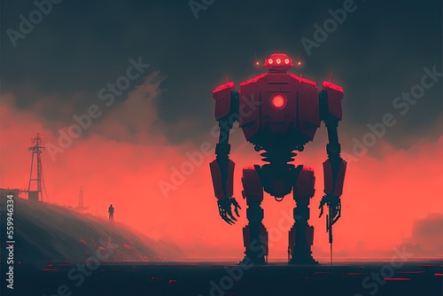 Lonely Red fantastic robot, painting illustration