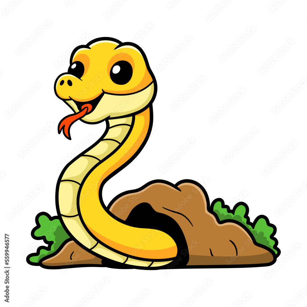 Cute yellow insularis snake cartoon out from ground Cute yellow insularis snake cartoon out from ground