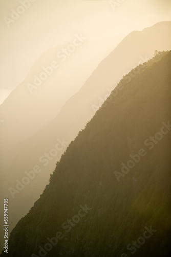 A scenic view of the world's tallest sea cliffs above the Kalaupapa peninsula on Molokai, Hawaii (Infrared). photo