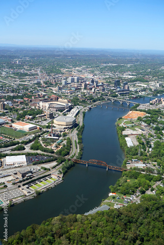 Aerial view of downtown Knoxville, TN along the Tennessee River. photo