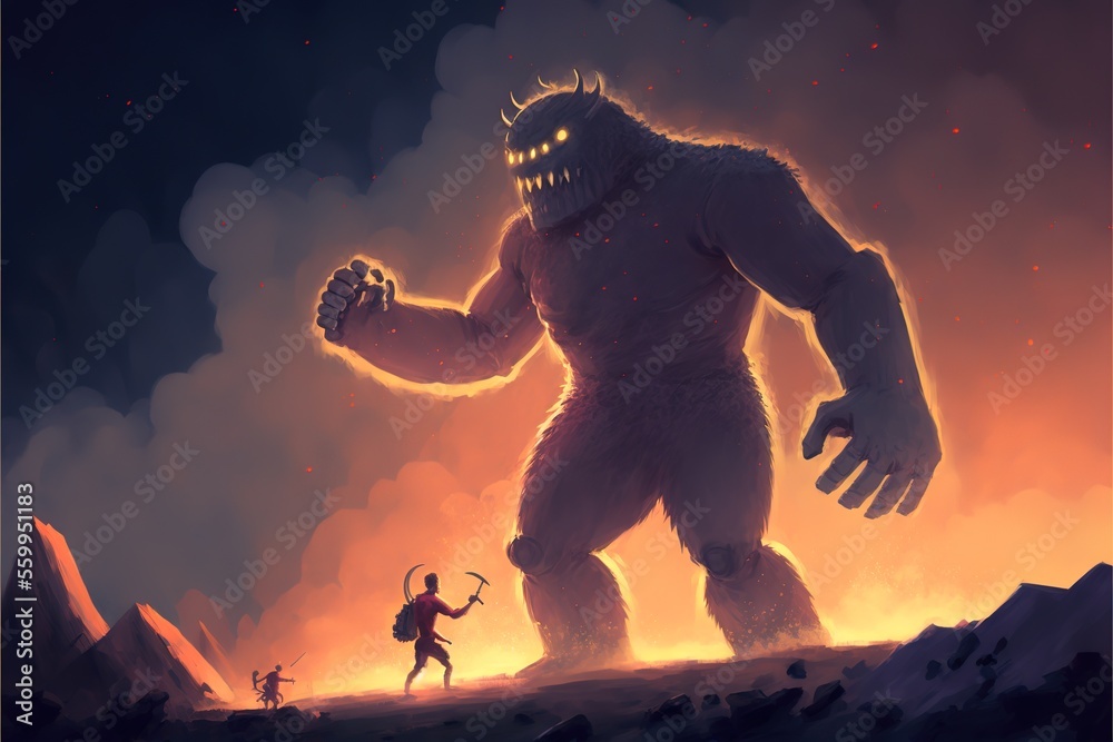 A man is fighting a giant monster