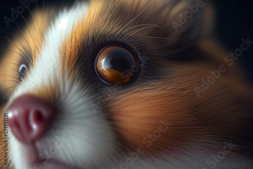 Close-up illustration of a hamster looking into camera on dark background. Generative ai