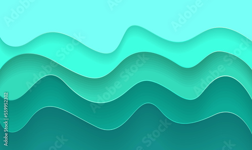 Paper cut background. Blue abstract wave shapes - Trendy 3D design