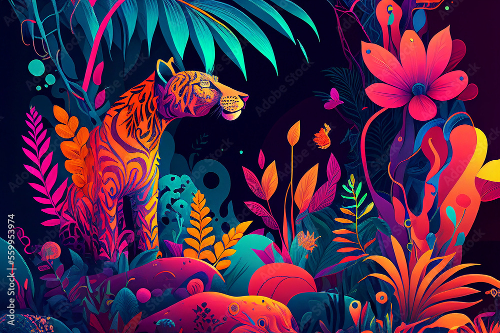 Fototapeta premium Fantasy colorful jungles created with generative Ai technologies