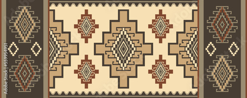 Ethnic runner geometric pattern. Vector aztec Kilim runner geometric pattern vintage color boho style. Use for home flooring decoration elements; carpet, area rug, tapestry, mat or runner decorative.