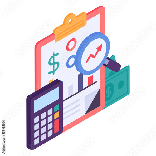 Cash flow statement isometric Concept,  Comparison with Historical Trend Vector Icon Design, Business Finance Symbol, Treasury and Capital Budget Sign, Financial Planning Analysis and Control stock il
