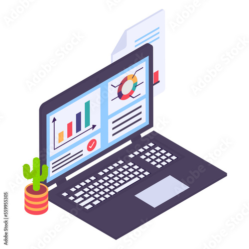 Business intelligence Screen isometric Concept, Stock Broker Vector Icon Design, Business Finance Symbol, Treasury and Capital Budget Sign, Financial Planning, Analysis and Control stock illustration