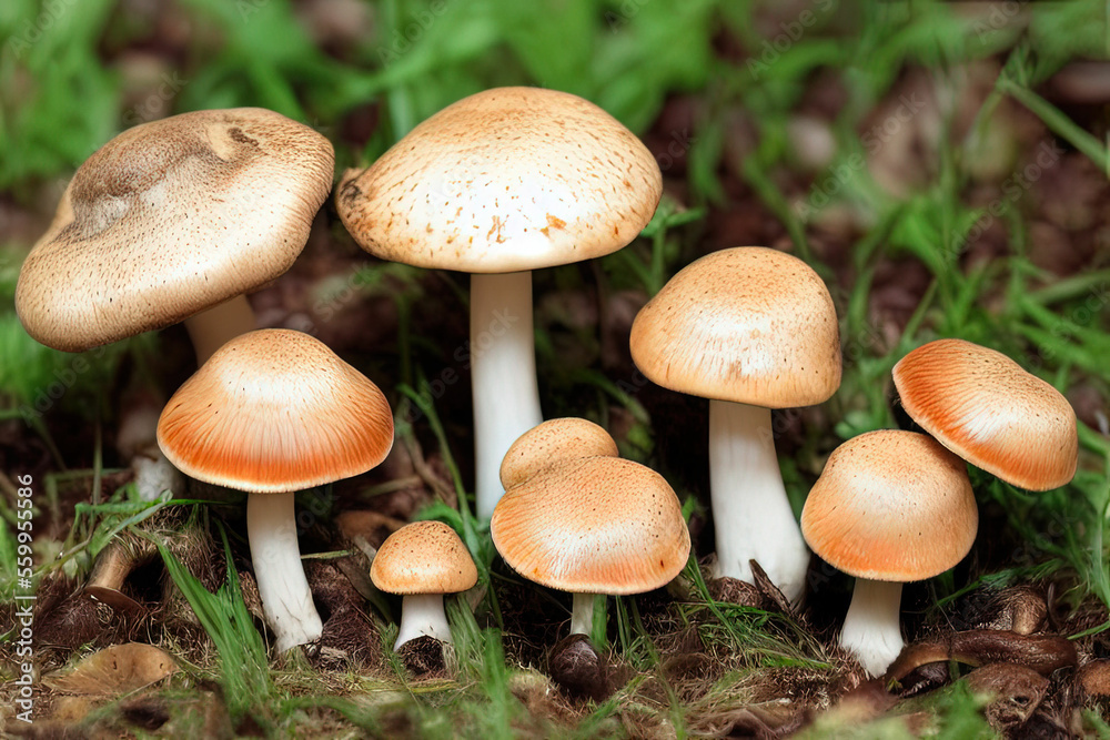 Beautiful closeup of forest mushrooms. IA Tehnology Beautiful closeup of forest mushrooms. IA Tehnology