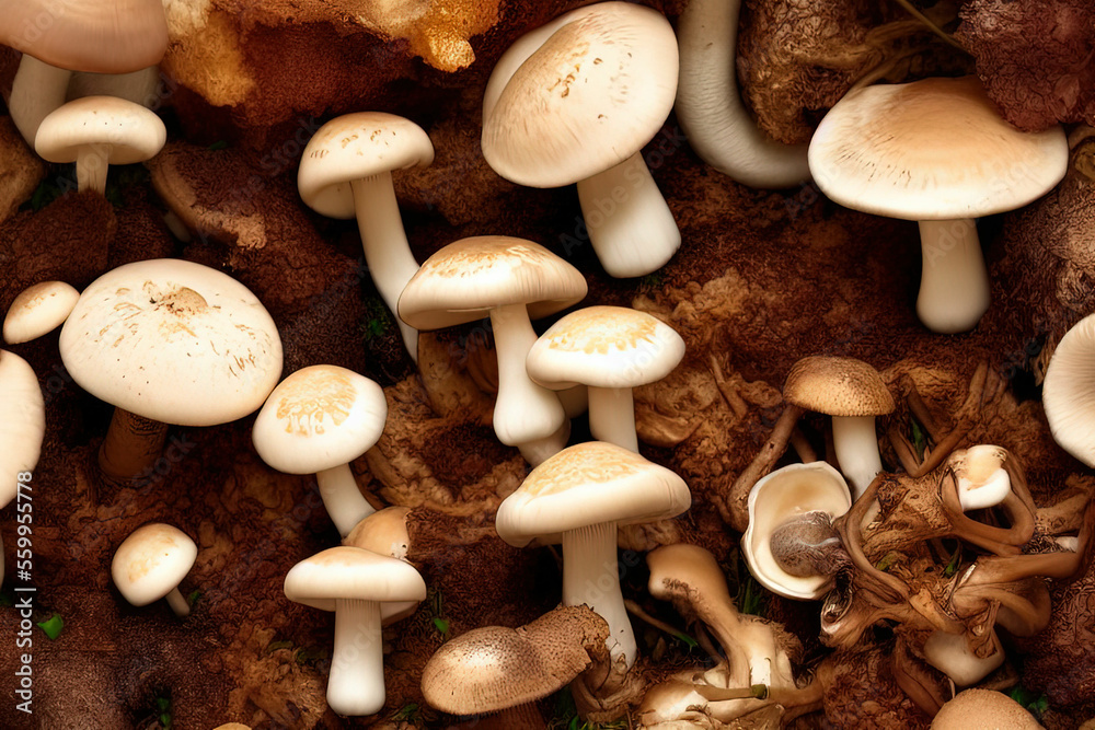 Beautiful closeup of forest mushrooms. IA Tehnology Beautiful closeup of forest mushrooms. IA Tehnology