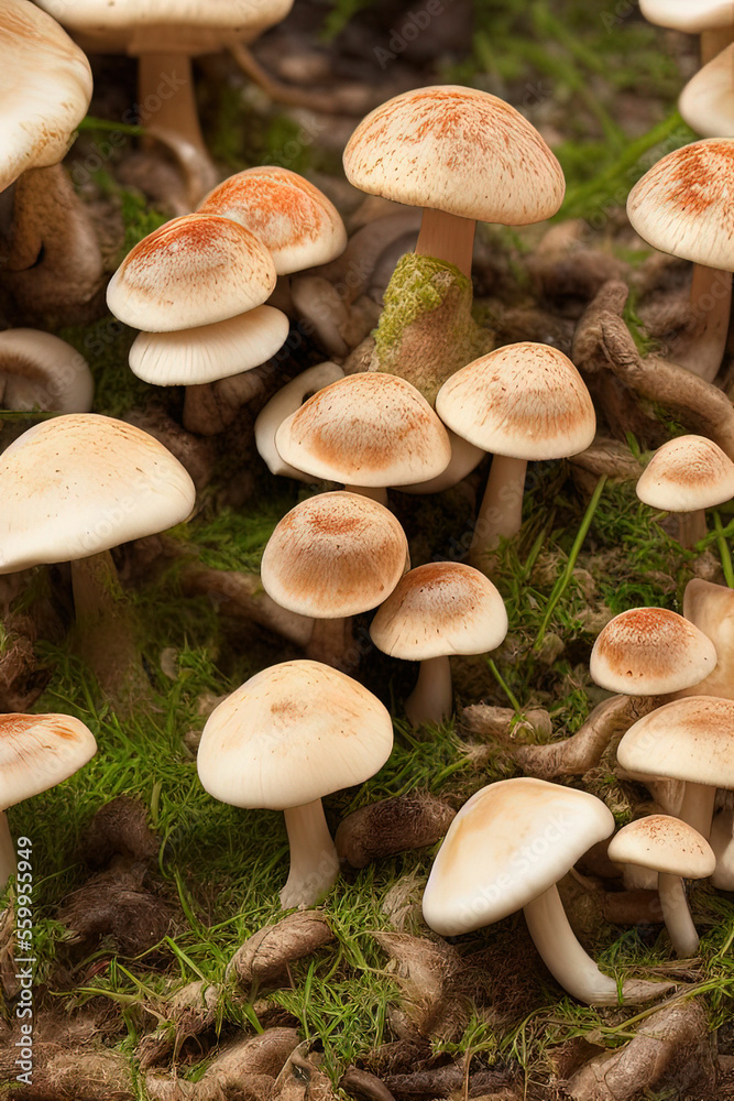 Beautiful closeup of forest mushrooms. IA Tehnology Beautiful closeup of forest mushrooms. IA Tehnology
