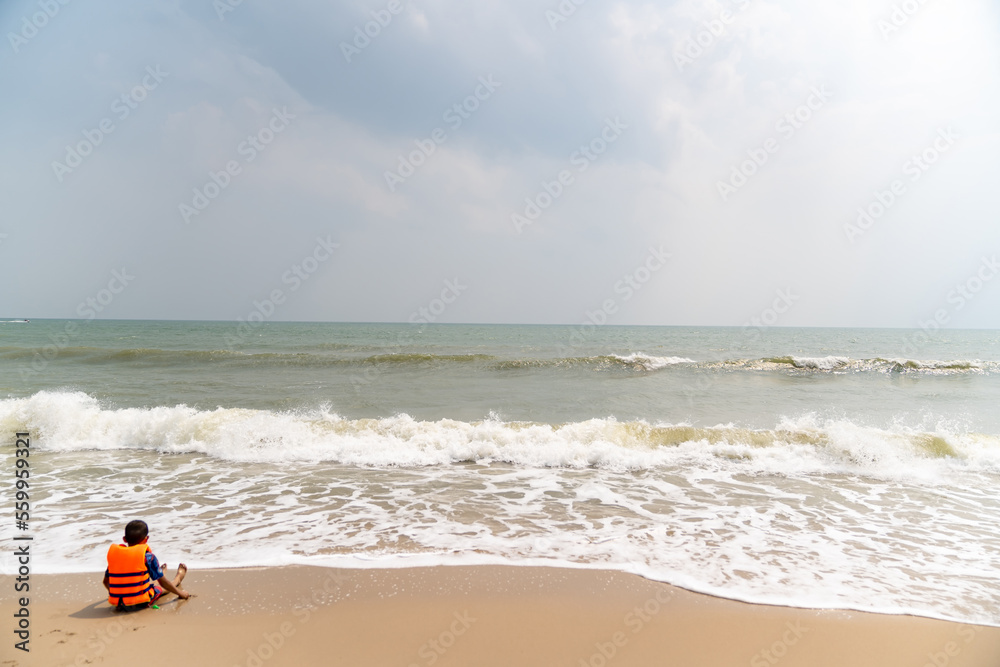 Prachuap Khiri Khan, Thailand, 1 Feb 2020, Environment of the white sand and beach for relaxing and enjoying traveler or people who came for holiday time with family at Hua Hin Beach. Thailand