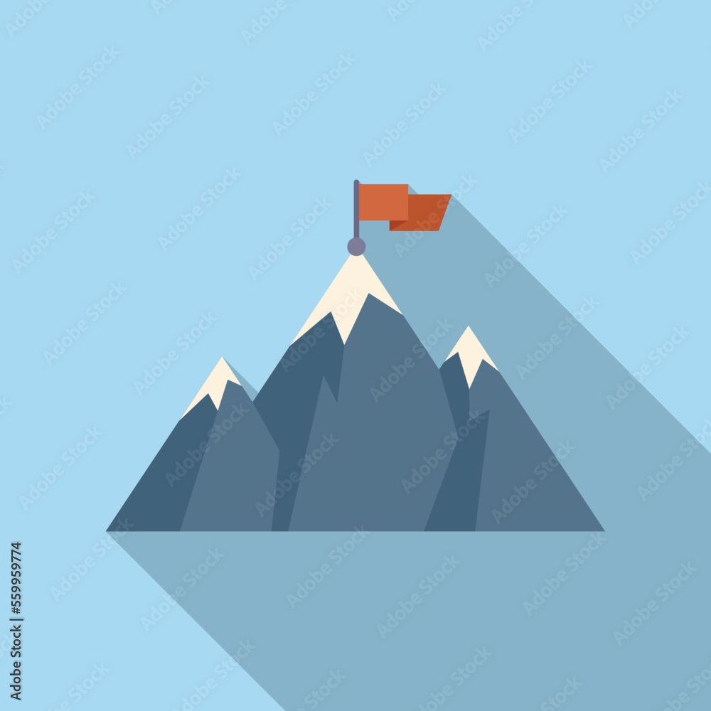 Target flag on mountain icon flat vector. Career climb. Business success