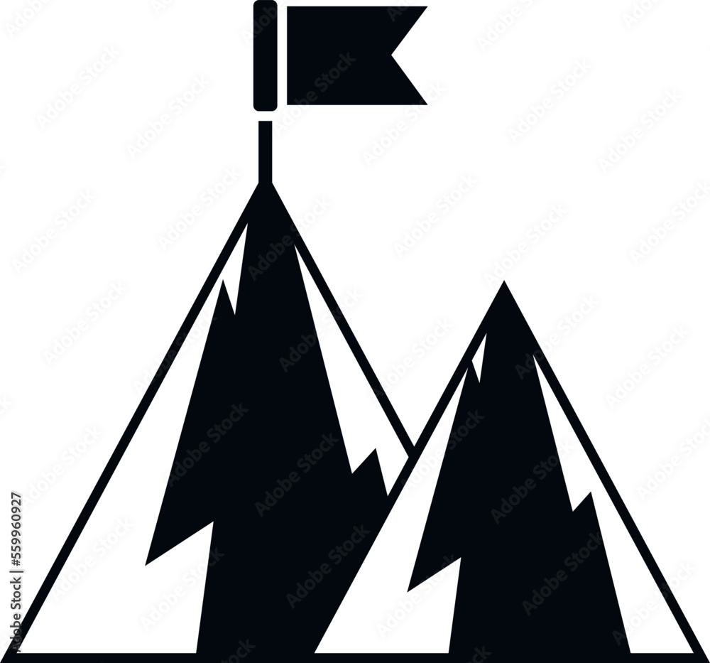 Goal flag on mountain icon simple vector. Career climb. Target success Goal flag on mountain icon simple vector. Career climb. Target success