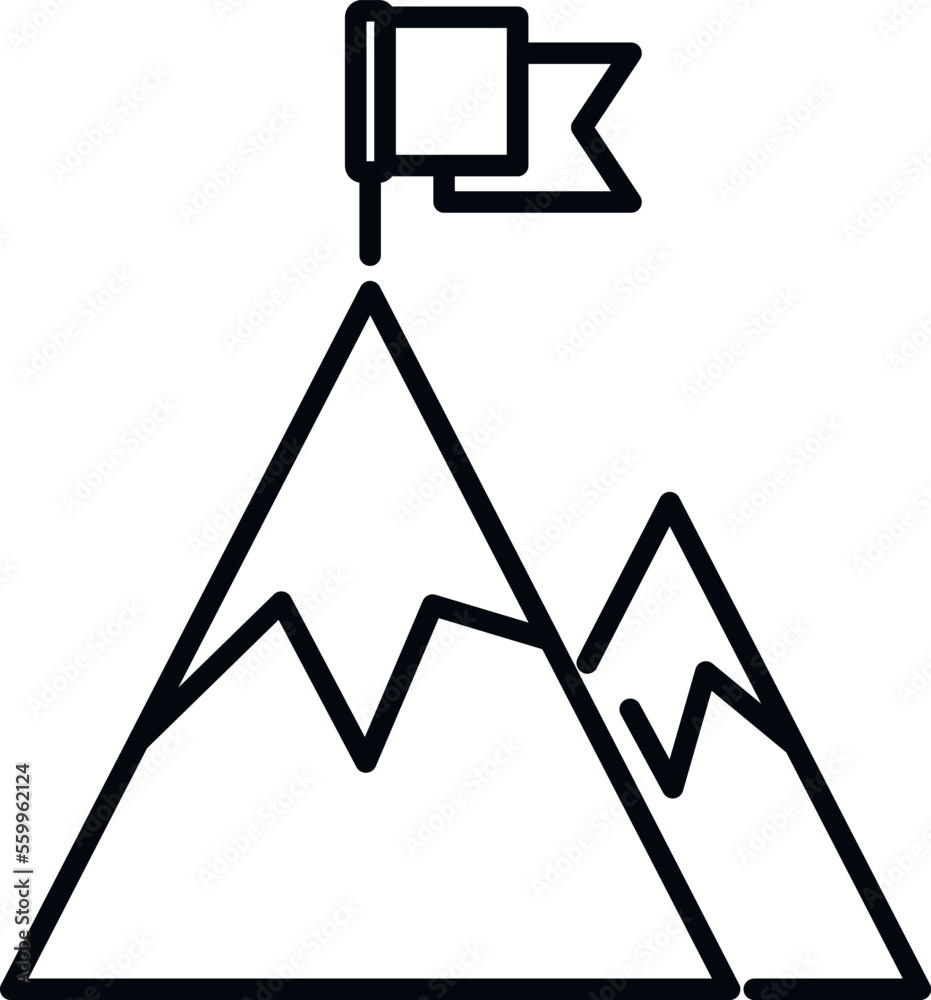 Flag on mountain way icon outline vector. Top career. Peak concept Flag on mountain way icon outline vector. Top career. Peak concept
