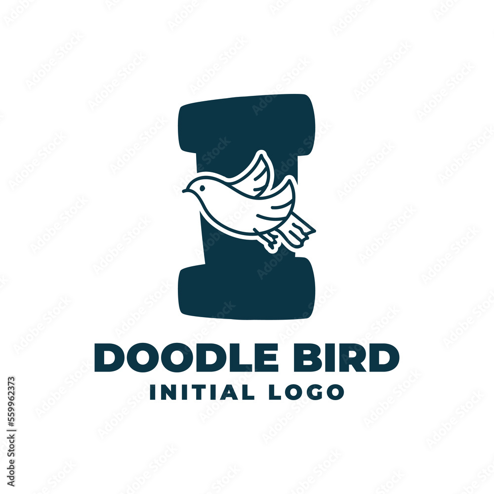 letter I doodle bird initial vector logo design letter I doodle bird initial vector logo design