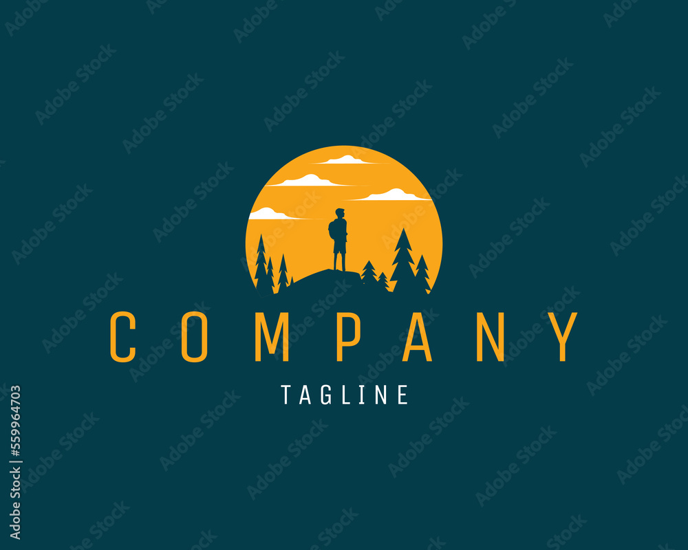 mountaineer logo. isolated view of the stunning evening sky appearing from the side. best for climber industry, badge, emblem, icon, design sticker, t-shirt and available in eps 10.